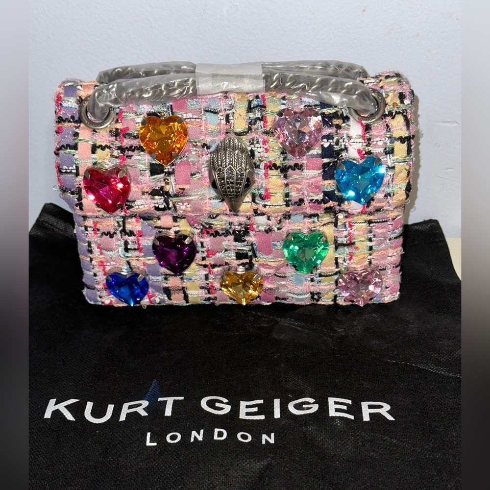 Kurt Geiger London Mini Kensington Tweed Heart Crystal Embellished Crossbody Bag